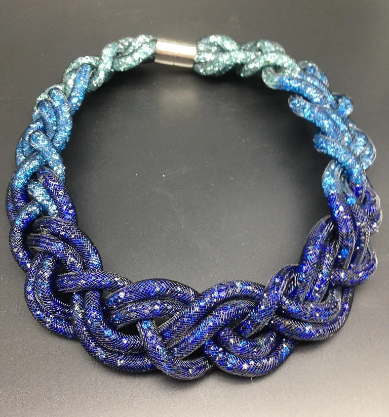 Women Fashion Retro Multilayer Braided Twist Crystal Short Necklace