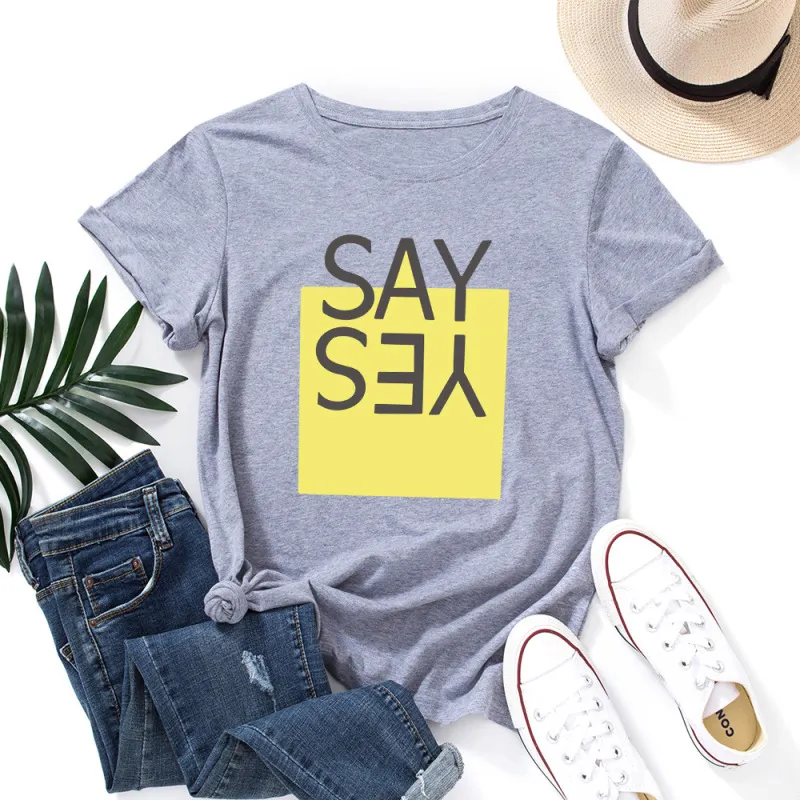 Women Casual Loose Plus Size Round Neck Short-sleeved Graphic Letter Printed Colored T-shirt