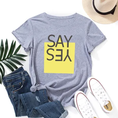 Women Casual Loose Plus Size Round Neck Short-sleeved Graphic Letter Printed Colored T-shirt