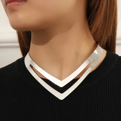 Women Fashion Exaggerated Bohemian Alloy Double Layer Clavicle Chain