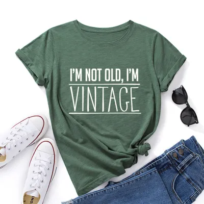 Women Casual Loose Plus Size Round Neck Short-sleeved Letter Printed Colored T-shirt