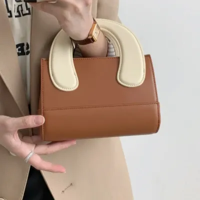 Women Fashion Basic Color Blocking PU Crossbody Bag