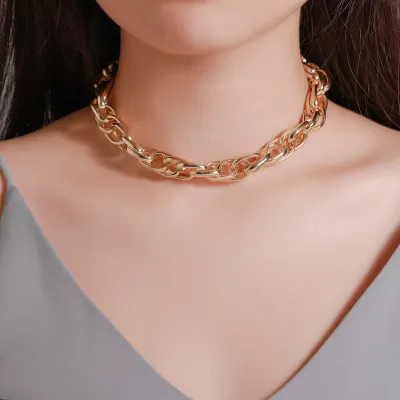 Women Fashion Simple Metal Thick Chain Necklace