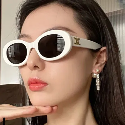 Women Fashion Retro Oval Frame Pc Lens Sunglasses