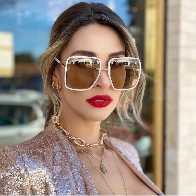 Women Fashion Classic Pc+ Metal Large Frame Uv400 Sunglasses