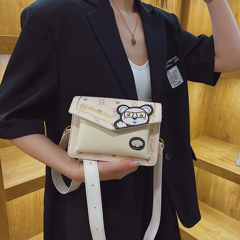 Women Fashion Cute Bear Pattern Flap Design PU Crossbody Bag