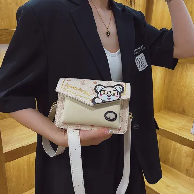 Women Fashion Cute Bear Pattern Flap Design PU Crossbody Bag