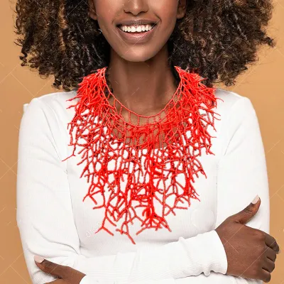 Women Fashion Exaggerated Bohemian Coral Branch Shape Tassel Necklace