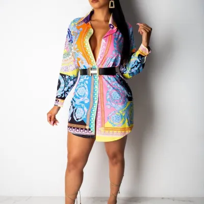 Women Vintage Elegant Singlebreasted Fashion Loose Shirt Dress