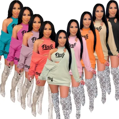 Women Sexy V-Neck Sweatshirt Dress And Cropped Tank Top Two-Piece Set