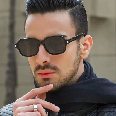 Men Vintage Square Frame Ac Lens Sunglasses