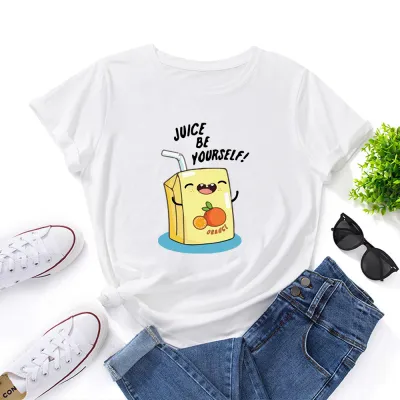 Women Casual Loose Plus Size Round Neck Short-sleeved Graphic Letter Printed T-shirt