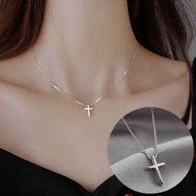 Women Fashion Simple Copper Cross Pendant Necklace