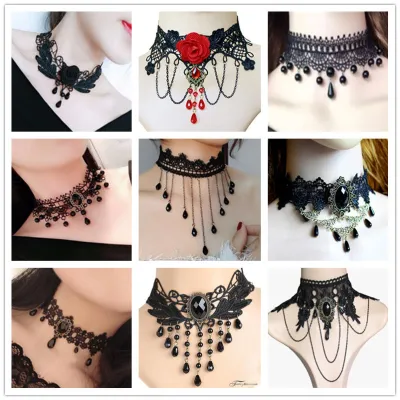 Women Fashion Retro Alloy Lace Drop Necklace