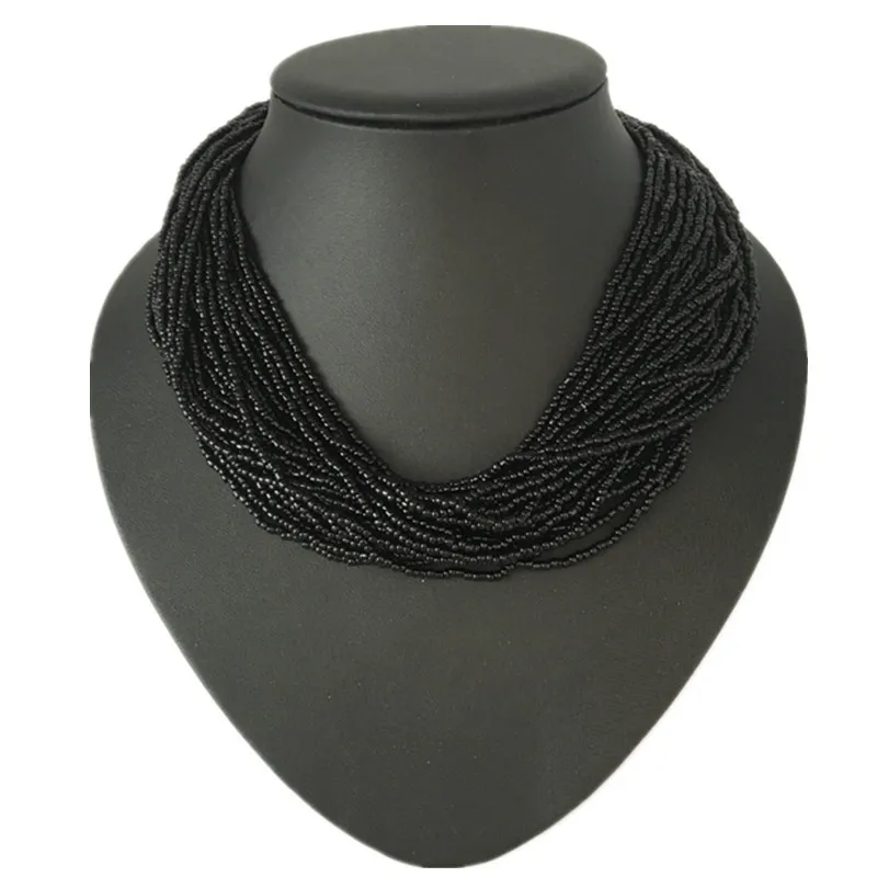 Women Fashion Exaggerated Bohemian Multilayer Alloy Rice Beads Short Necklace