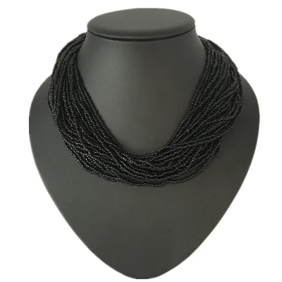 Women Fashion Exaggerated Bohemian Multilayer Alloy Rice Beads Short Necklace