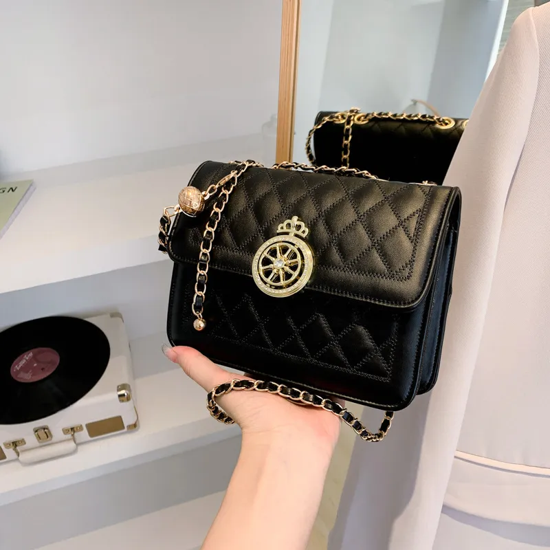 Women Fashion Flap Buckle Design Solid Color PU Crossbody Bag