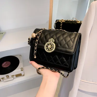 Women Fashion Flap Buckle Design Solid Color PU Crossbody Bag