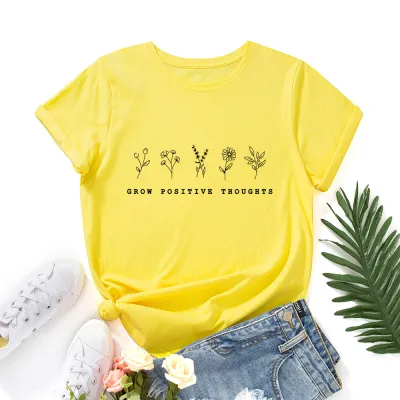 Women Casual Loose Plus Size Round Neck Short-sleeved Graphic Letter Printed T-shirt