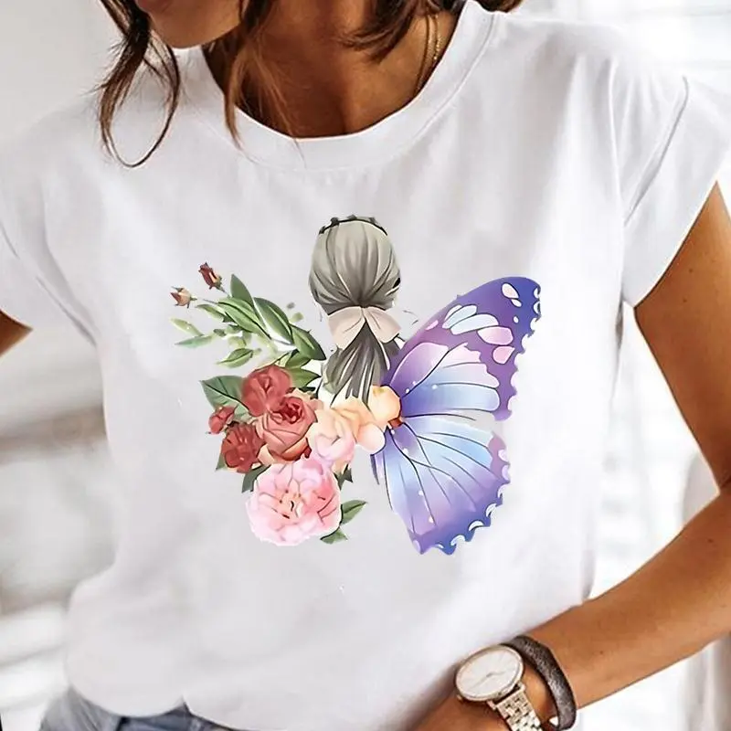 Women Casual Loose Plus Size Round Neck Short-Sleeved Colorful Graphic Print T-Shirt