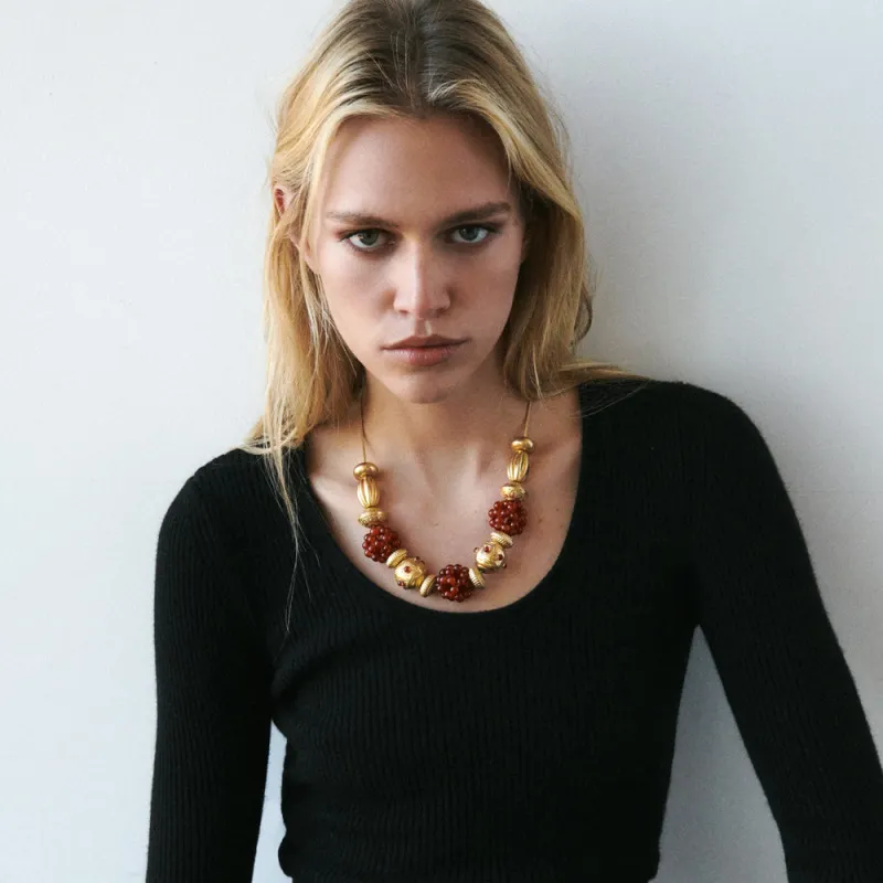Women Fashion Retro Baroque Beaded Hand Braided Pomegranate Necklace