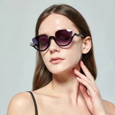 Women Retro Half Frame Diamond-Studded Blue Light Blocking Glasses