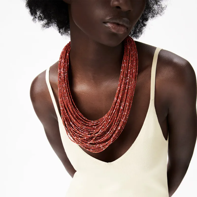 Women Fashion Exaggerated Boho Multilayer Braided Beaded Necklace