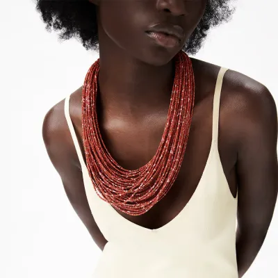 Women Fashion Exaggerated Boho Multilayer Braided Beaded Necklace
