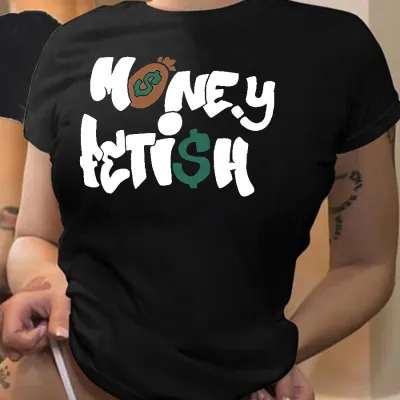 Women Casual Short Sleeve Round Neck Letter Printed T-shirt