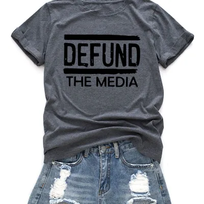 Women Casual Loose Plus Size Round Neck Short-sleeved Letter Printed T-shirt