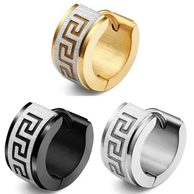 Men Fashion Simple Stainless Steel Great Wall Pattern Titanium Steel Earrings