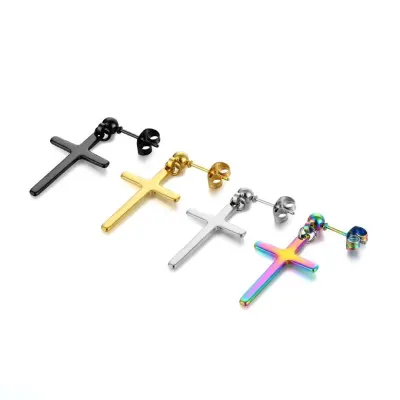 Unisex Fashion Simple Cross Stainless Steel Earrings 1pc