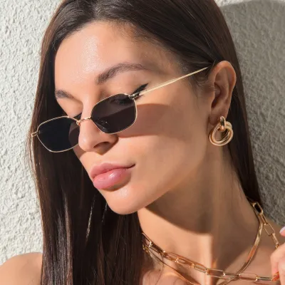 Women Fashion Polygonal Metal Small Frame Sunglasses