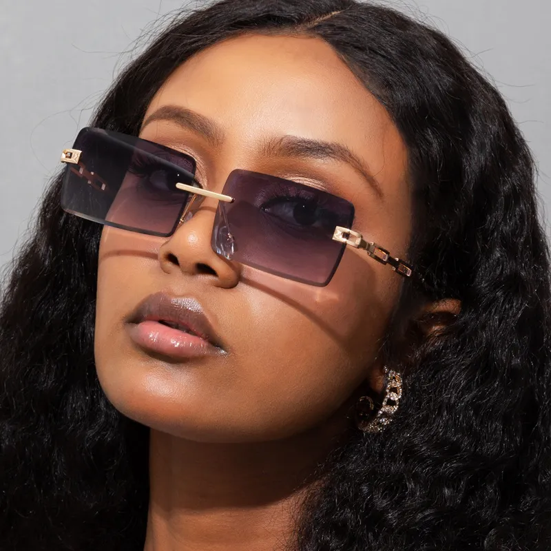 Women Fashion Square Metal Cutout Frameless Sunglasses