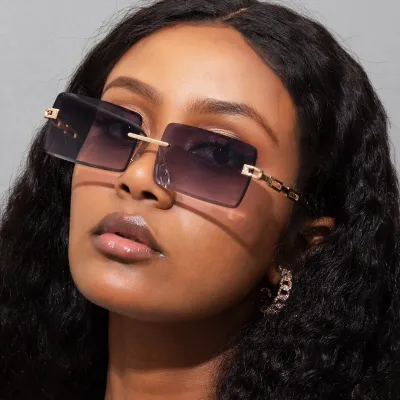 Women Fashion Square Metal Cutout Frameless Sunglasses