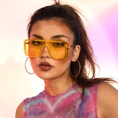 Unisex Fashion Metal Square Large Frame Rice Nail One Piece Sunglasses