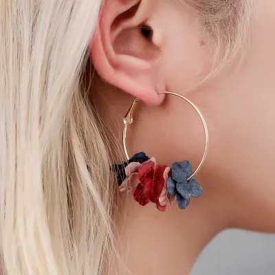 Women Fashion Sweet Multilayer Velvet Flower Petal Floral Earrings