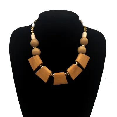 Women Fashion Exaggerated Wood Acrylic Ball Beads Short Necklace