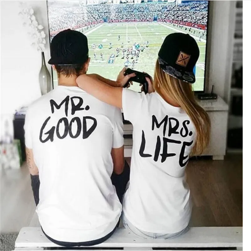 Unisex Letter Print Crew Neck Short Sleeve Couple T-Shirt