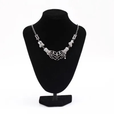 Women Fashion Exaggerated Alloy Diamond Skull Bone Necklace