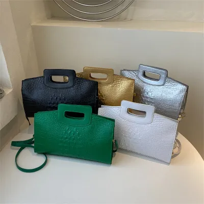 Women Fashion Simple Solid Color Crocodile Pattern Messenger Bag