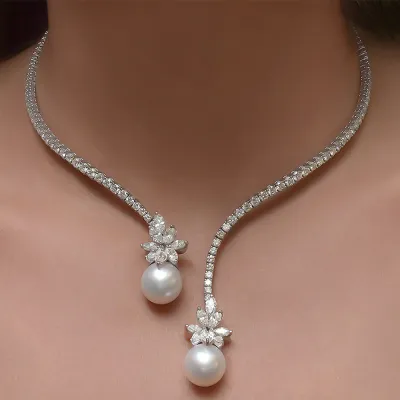 Women Fashion Retro Zircon Pearl Necklace