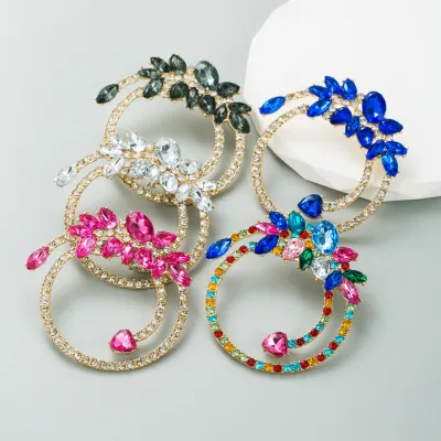 Exaggerated Large Earrings With Multicolor Rhinestones