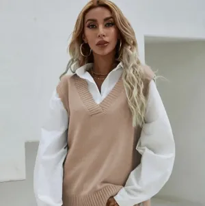 Wholesale Women Casual V Neck Solid Color Knitted Tank Top