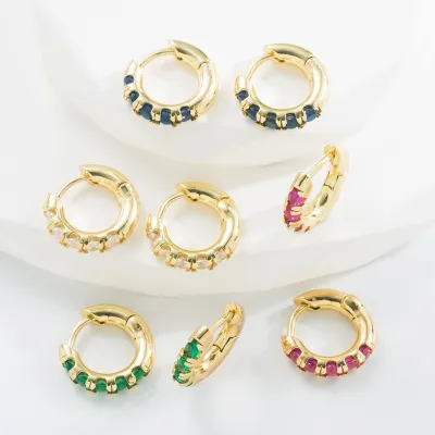 Women Fashion Personality Copper Plated Color Zirconium Geometric Earrings