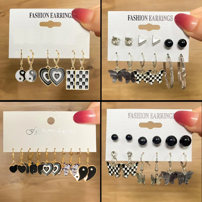 Women Fashion Personality Acetate Butterfly Heart-Shaped Oil Pendant Earrings
