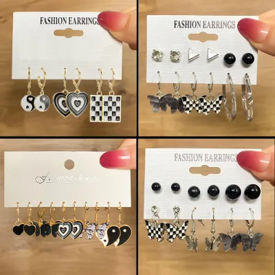 Women Fashion Personality Acetate Butterfly Heart-Shaped Oil Pendant Earrings
