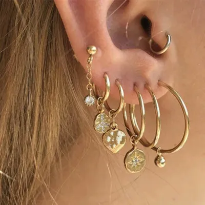 Heart Starlight Pendant Hoop Earrings Set