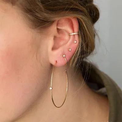 Minimalist Rhinestone Decor Metal Hoop Earrings