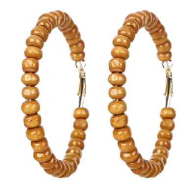 Creative Manual Wooden Beaded Hoop Earrings